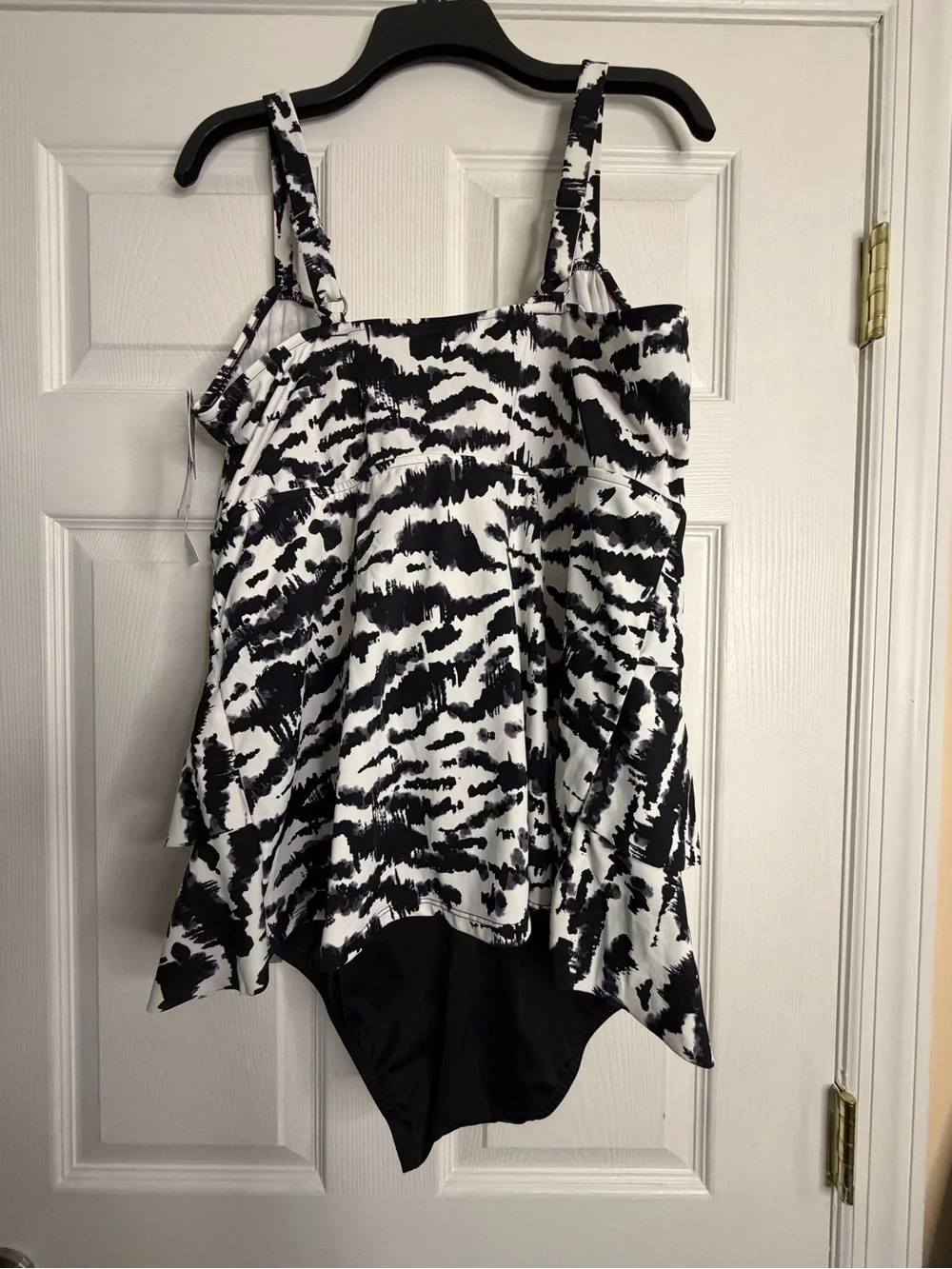 Swim Solutions Fauxkini Swim Dress Black White Animal Print Tummy Control 18W - Picture 3 of 7